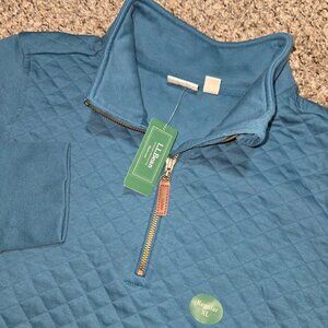 L.L.Bean Women's Quilted 1/4 Zip Pullover Sweatshirt Blue Turquoise XL NWT NEW